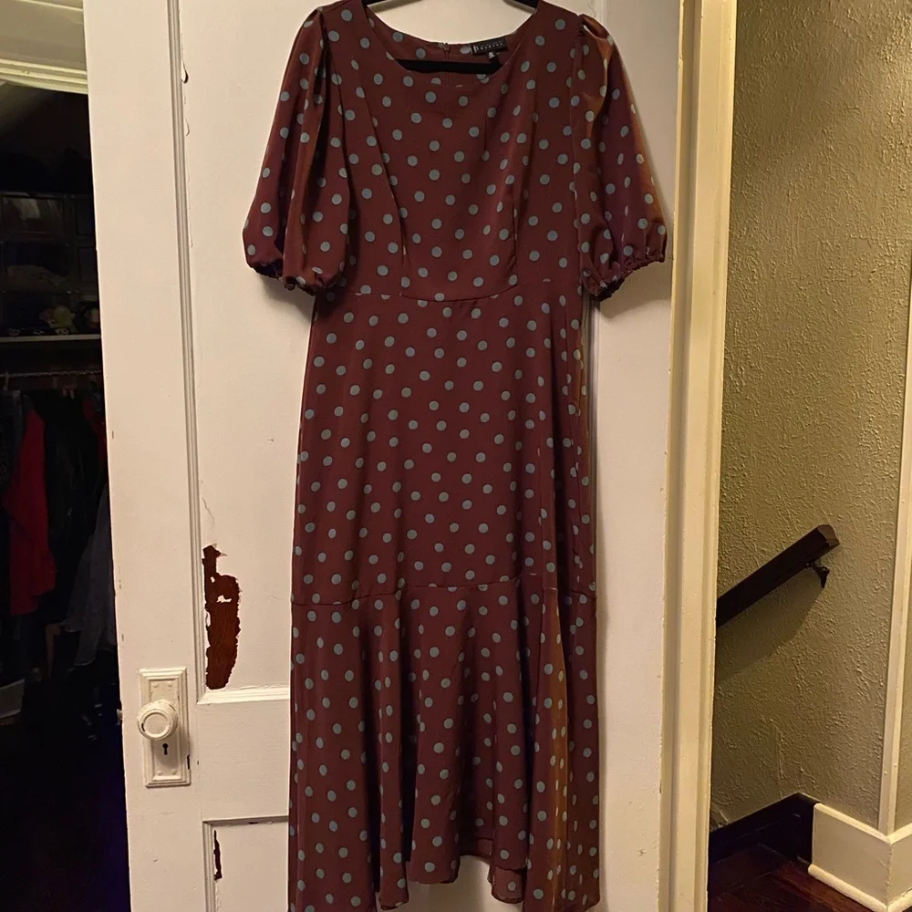 Polka Dot mint green/ Brown Dress M - Picture 1 of 3